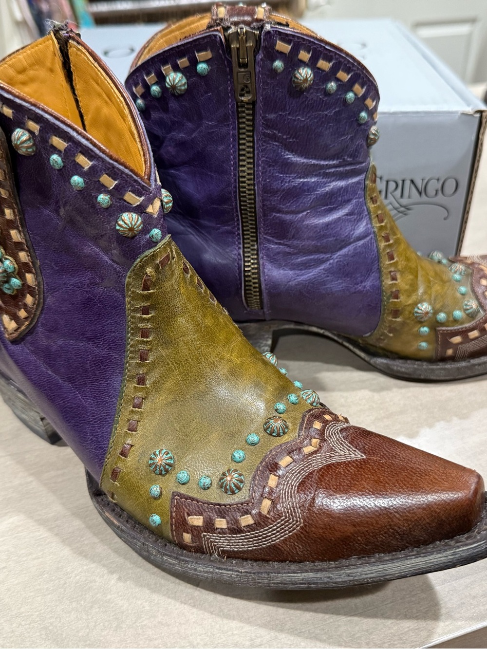 Old Gringo Purple, Olive & Brown Studded Ankle Booties
